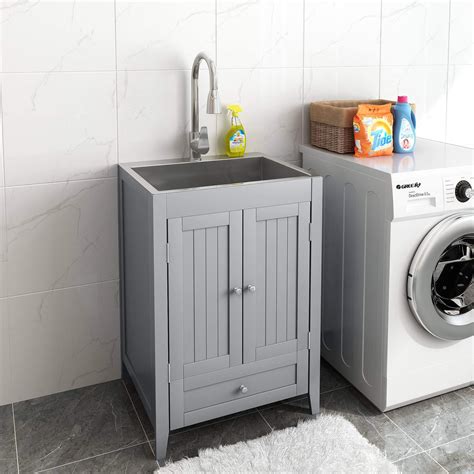 stainless steel large capacity laundry sink in cabinet|24 utility sink with cabinet.